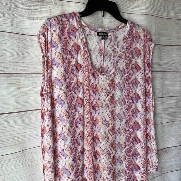Dear John Pink Geometric Pattern Blouse Sleeveless Scoop Neckline Top Size M - Picture 11 of 15